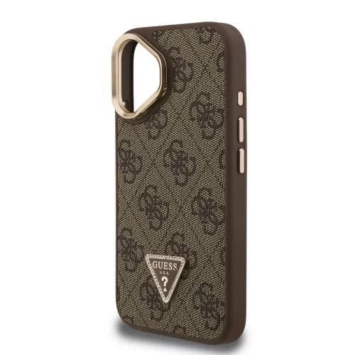 Guess PU 4G Strass Triangle Logo Stand Camera Frame MagSafe tok iPhone 16 készülékhez barna