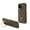 Guess PU 4G Strass Triangle Logo Stand Camera Frame MagSafe tok iPhone 16 Pro készülékhez barna
