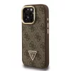 Guess PU 4G Strass Triangle Logo Stand Camera Frame MagSafe tok iPhone 16 Pro készülékhez barna