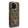 Guess PU 4G Strass Triangle Logo Stand Camera Frame MagSafe tok iPhone 16 Pro készülékhez barna