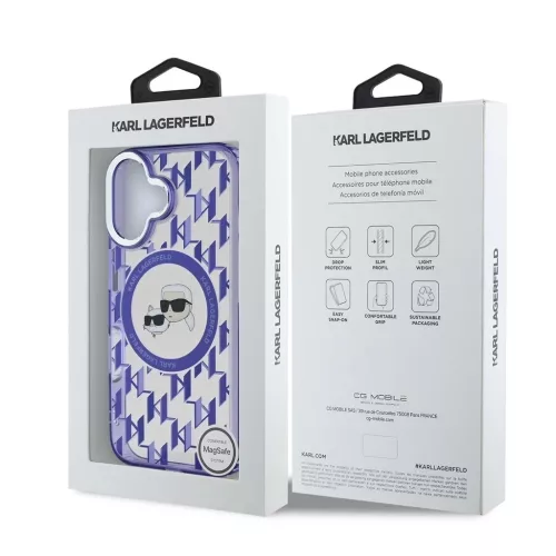 Karl Lagerfeld IML Monogram K&CH Heads MagSafe tok iPhone 16 készülékhez lila