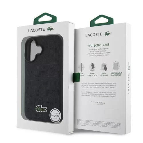 Lacoste Iconic Petit Pique Woven Logo MagSafe tok iPhone 16 Plus készülékhez fekete