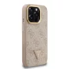 Guess PU 4G Strass Triangle Logo Stand Camera Frame MagSafe tok iPhone 15 Pro Max készülékhez rózsaszín