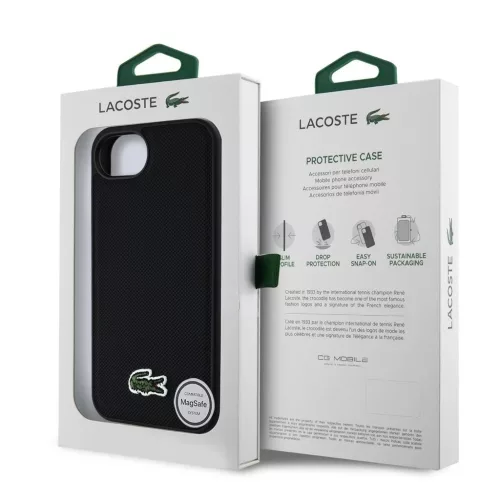 Lacoste Iconic Petit Pique Woven Logo MagSafe tok iPhone 16e/17e készülékhez fekete