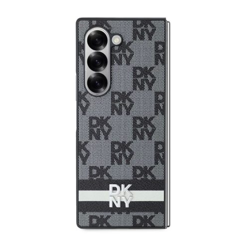 DKNY PU Leather Checkered Pattern and Stripe tok Samsung Galaxy Z Fold 6 készülékhez fekete