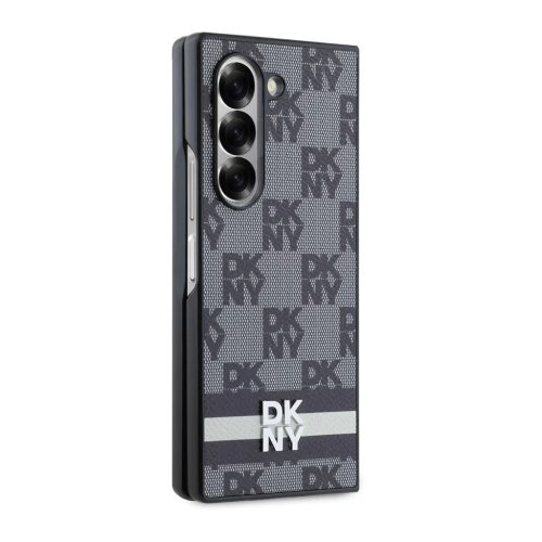 DKNY PU Leather Checkered Pattern and Stripe tok Samsung Galaxy Z Fold 6 készülékhez fekete