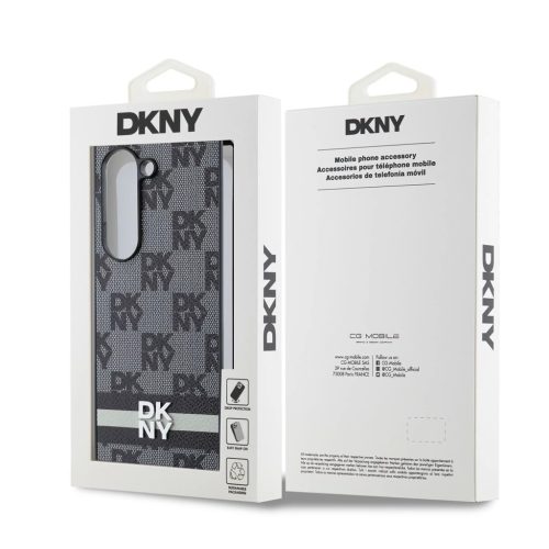 DKNY PU Leather Checkered Pattern and Stripe tok Samsung Galaxy Z Fold 6 készülékhez fekete