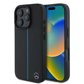   Mercedes Leather Blue Stripe MagSafe tok iPhone 16 Pro készülékhez fekete