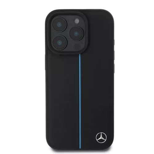 Mercedes Leather Blue Stripe MagSafe tok iPhone 16 Pro készülékhez fekete