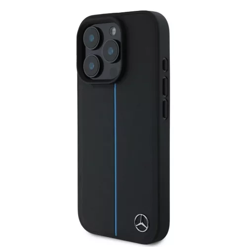 Mercedes Leather Blue Stripe MagSafe tok iPhone 16 Pro készülékhez fekete