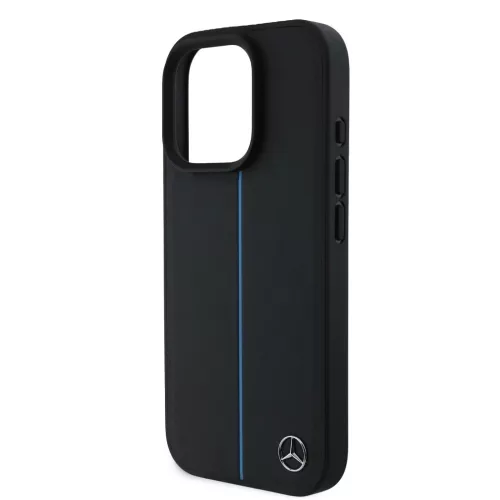 Mercedes Leather Blue Stripe MagSafe tok iPhone 16 Pro készülékhez fekete