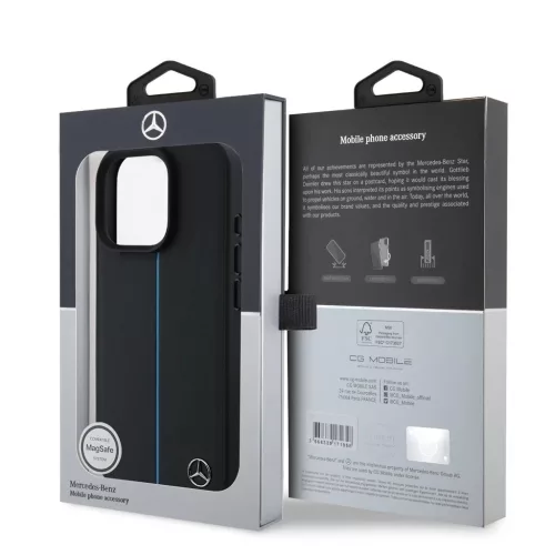 Mercedes Leather Blue Stripe MagSafe tok iPhone 16 Pro készülékhez fekete