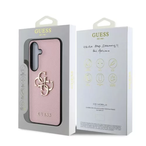 Guess PU Grained 4G Metal Logo tok Samsung Galaxy S25 készülékhez rózsaszín