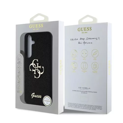 Guess PU Fixed Glitter 4G Metal Logo tok Samsung Galaxy S25 készülékhez fekete