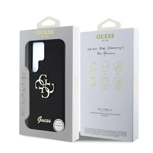 Guess PU Fixed Glitter 4G Metal Logo tok Samsung Galaxy S25 Ultra készülékhez fekete