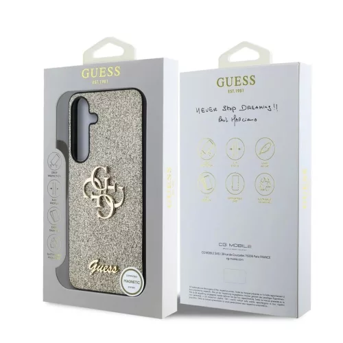 Guess PU Fixed Glitter 4G Metal Logo tok Samsung Galaxy S25 készülékhez arany