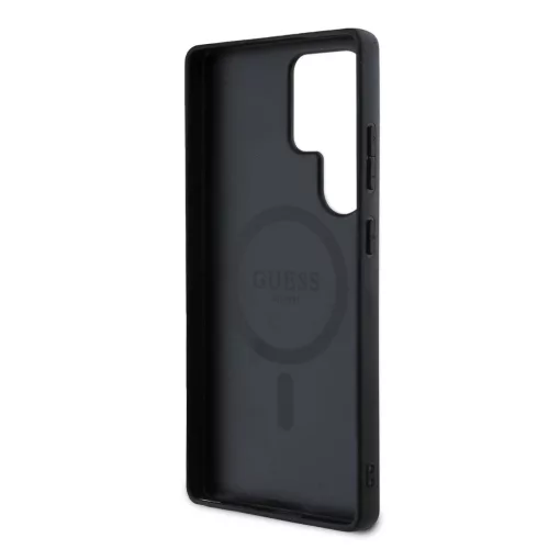 Guess PU Leather 4G Colored Ring MagSafe tok Samsung Galaxy S25 Ultra készülékhez fekete
