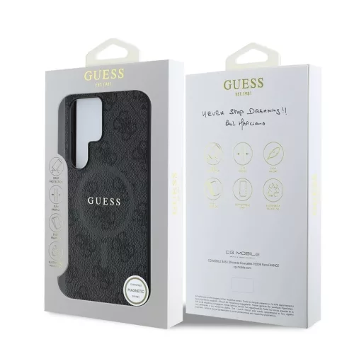 Guess PU Leather 4G Colored Ring MagSafe tok Samsung Galaxy S25 Ultra készülékhez fekete