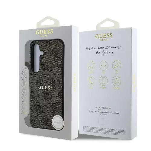 Guess PU Leather 4G Colored Ring MagSafe tok Samsung Galaxy S25 készülékhez barna