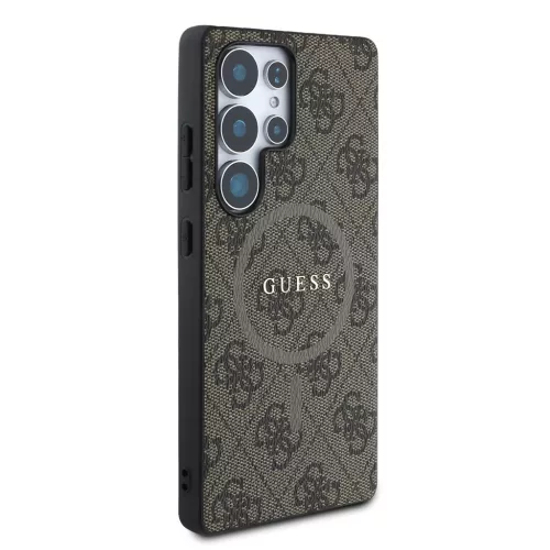 Guess PU Leather 4G Colored Ring MagSafe tok Samsung Galaxy S25 Ultra készülékhez barna