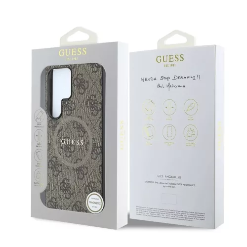 Guess PU Leather 4G Colored Ring MagSafe tok Samsung Galaxy S25 Ultra készülékhez barna
