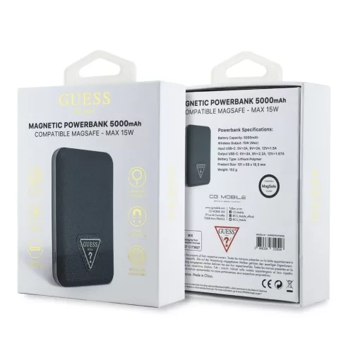 Guess PU Grained Triangle Logo MagSafe powerbank 5000mAh kék