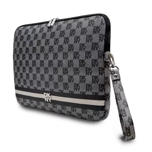 DKNY PU bőr Checkered Pattern and Stripe laptop tok 13/14" fekete