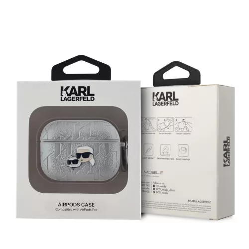 Karl Lagerfeld PU Embossed Karl and Choupette Heads tok AirPods Pro készülékhez ezüst