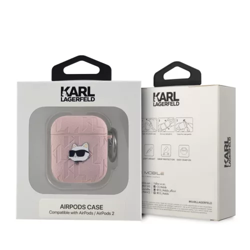 Karl Lagerfeld PU domborított Choupette tok AirPods 1/2 készülékhez rózsaszín