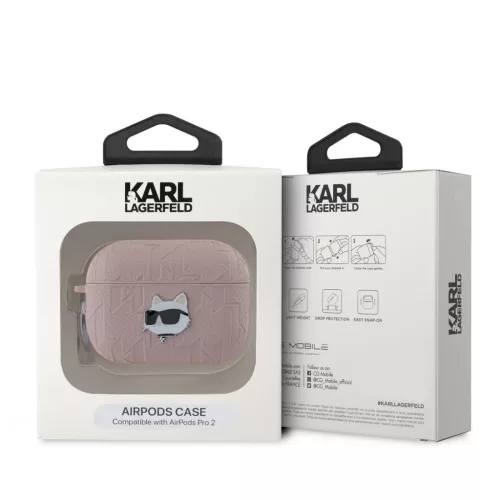 Karl Lagerfeld PU domborított Choupette tok AirPods Pro 2 készülékhez rózsaszín