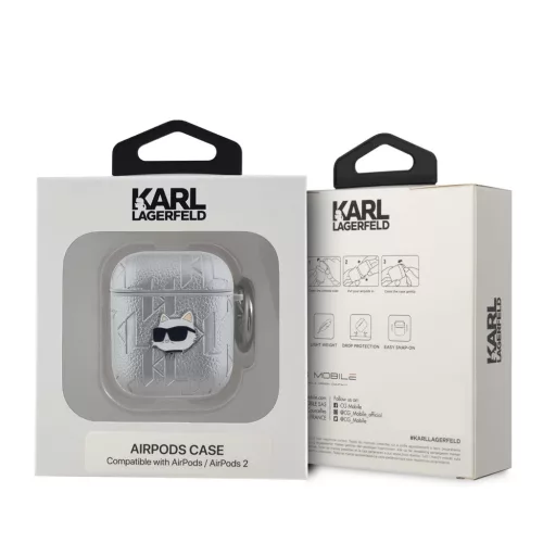 Karl Lagerfeld PU domborított Choupette tok AirPods 1/2 készülékhez ezüst