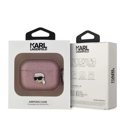 Karl Lagerfeld PU dombornyomott Karl Head tok AirPods Pro készülékhez rózsaszín