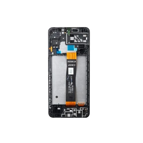 LCD kijelző + érintő egység + elülső tok Samsung A047F Galaxy A04s készülékhez fekete