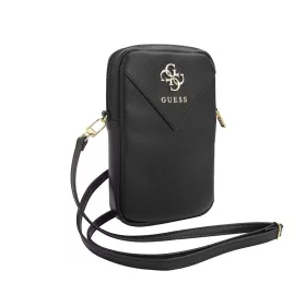   Guess PU Grained 4G Metal Logo pénztárcás telefon táska Zipper fekete