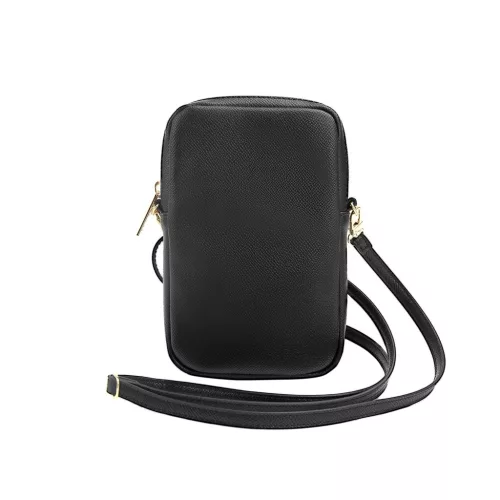 Guess PU Grained 4G Metal Logo pénztárcás telefon táska Zipper fekete