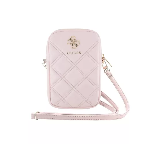 Guess PU Quilted 4G Metal Logo Pénztárca Telefon Táska Cipzáras rózsaszín