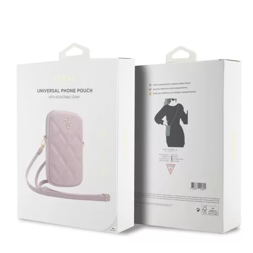 Guess PU Quilted 4G Metal Logo Pénztárca Telefon Táska Cipzáras rózsaszín