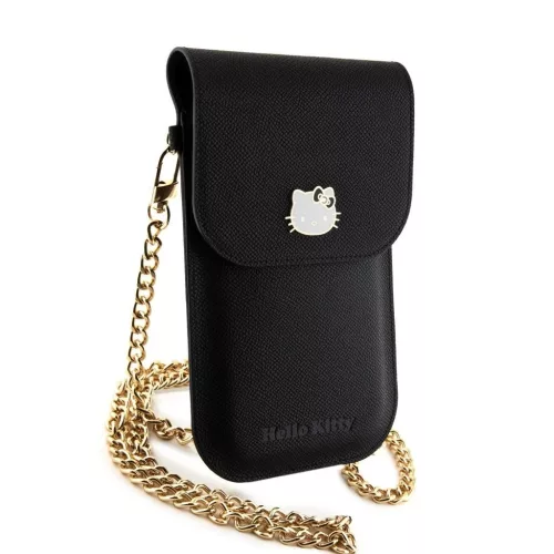 Hello Kitty PU Metal Logo Bőr Pénztárca Telefon Táska fekete