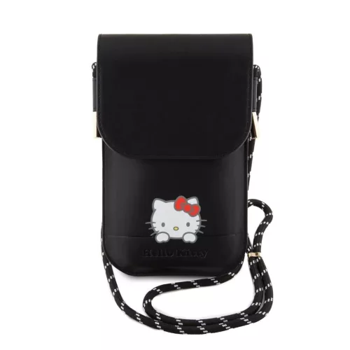 Hello Kitty PU bőr Daydreaming Logo telefon pénztárca tok fekete