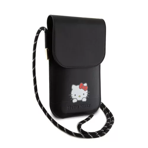 Hello Kitty PU bőr Daydreaming Logo telefon pénztárca tok fekete