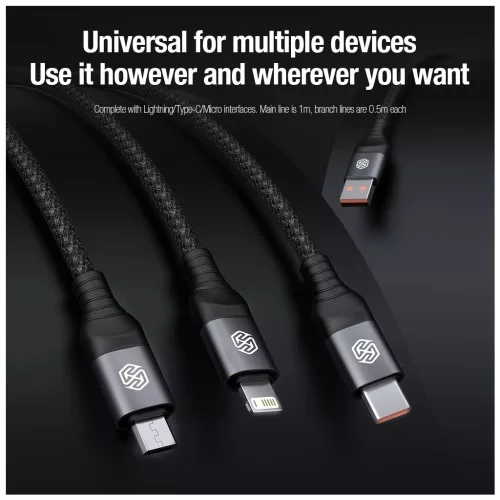 Nillkin Data Cable Swift Pro 3in1 1,5m adatkábel fekete