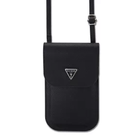 Guess PU Gráncolt Triangle Logo Telefon Táska Fekete