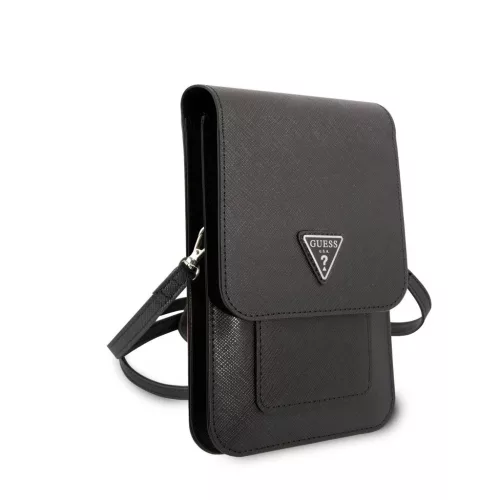 Guess PU Saffiano Triangle Logo Telefon táska fekete