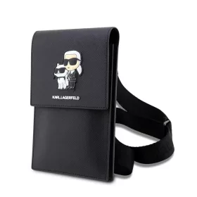   Karl Lagerfeld Saffiano Metal Logo NFT Wallet telefon táska fekete