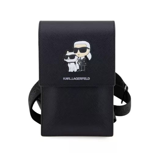 Karl Lagerfeld Saffiano Metal Logo NFT Wallet telefon táska fekete