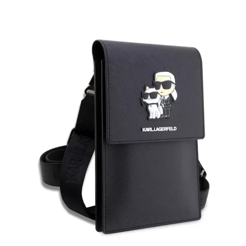 Karl Lagerfeld Saffiano Metal Logo NFT Wallet telefon táska fekete