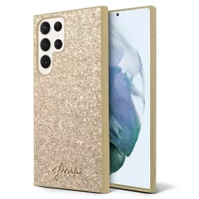   Guess PC/TPU Glitter Flakes Metal Logo tok Samsung Galaxy S24 Ultra készülékhez arany
