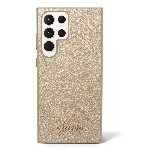 Guess PC/TPU Glitter Flakes Metal Logo tok Samsung Galaxy S24 Ultra készülékhez arany