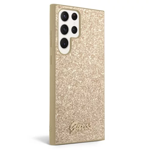 Guess PC/TPU Glitter Flakes Metal Logo tok Samsung Galaxy S24 Ultra készülékhez arany
