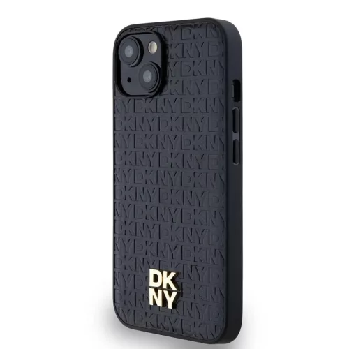 DKNY PU Leather Repeat Pattern Stack Logo MagSafe tok iPhone 14 készülékhez fekete